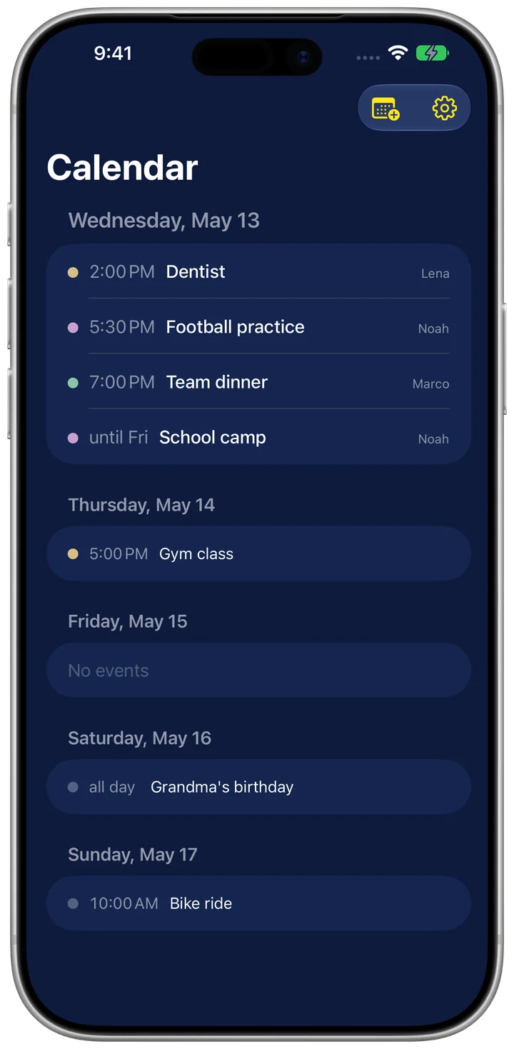 Familienboard on iPhone