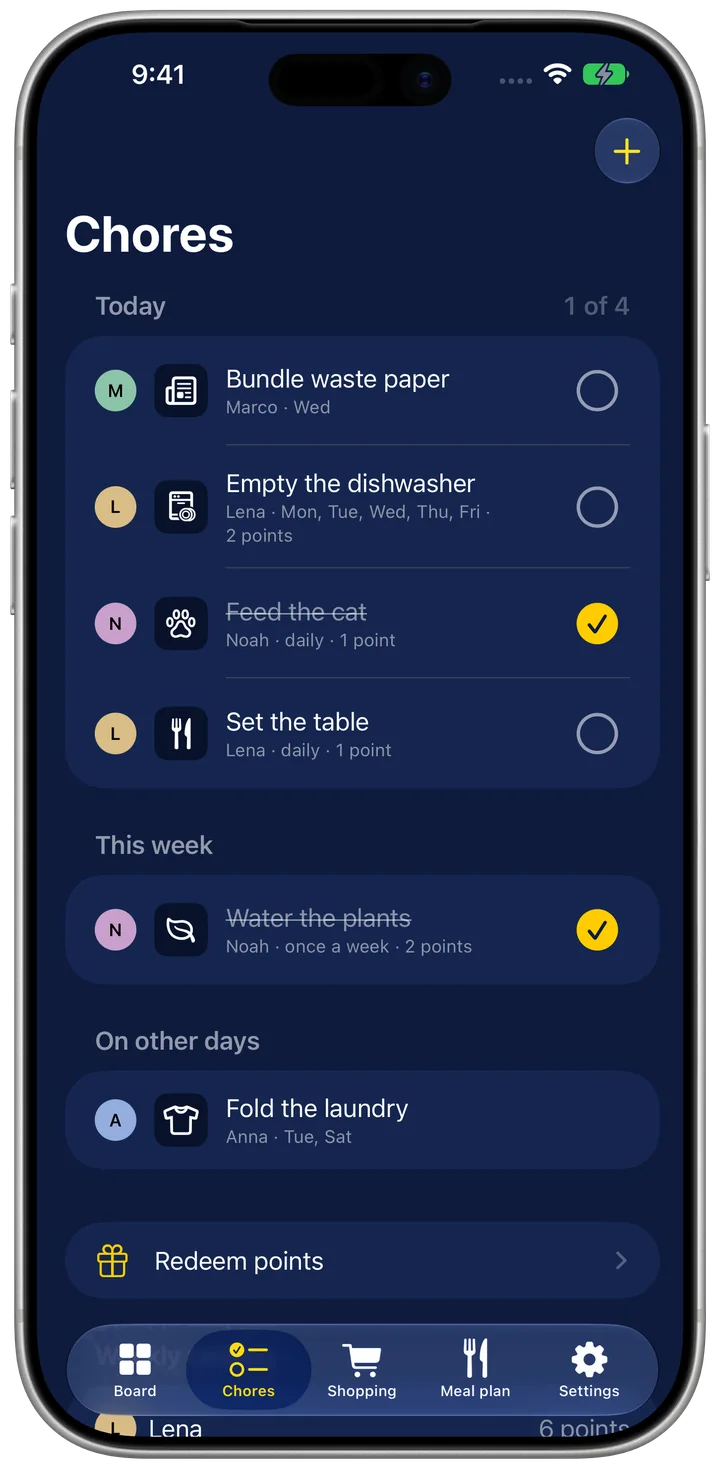 Familienboard on iPhone