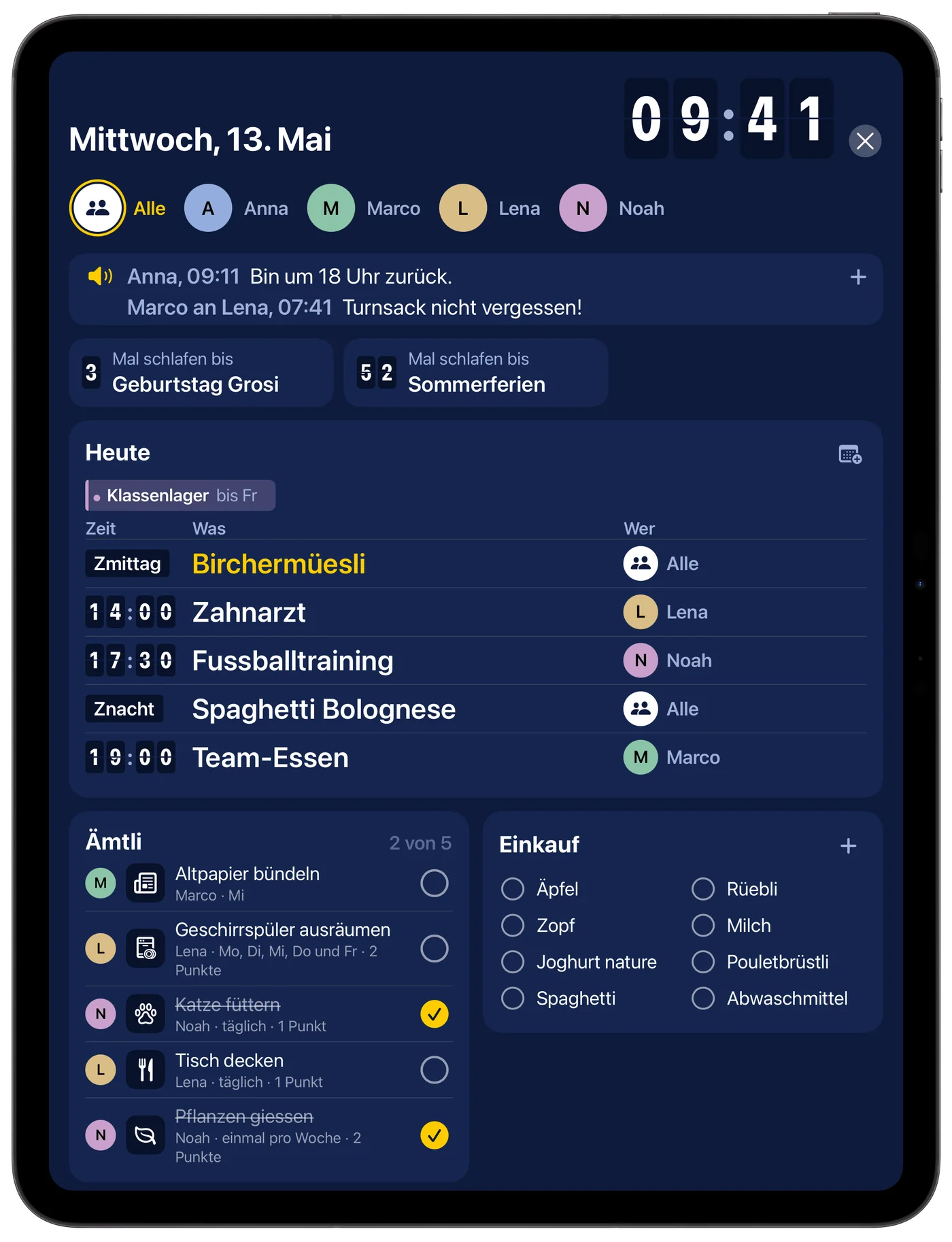 Familienboard auf dem iPad