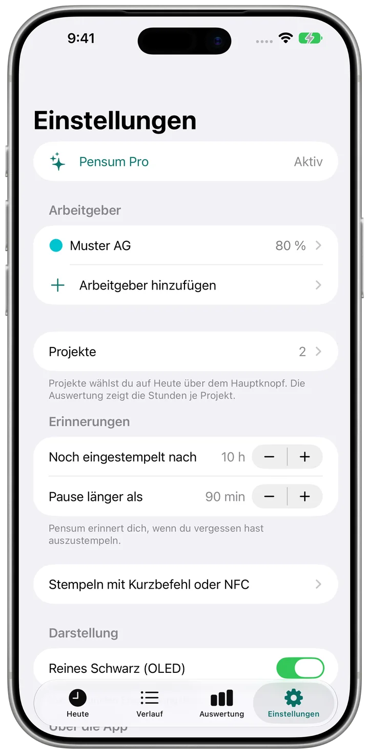 Pensum auf dem iPhone